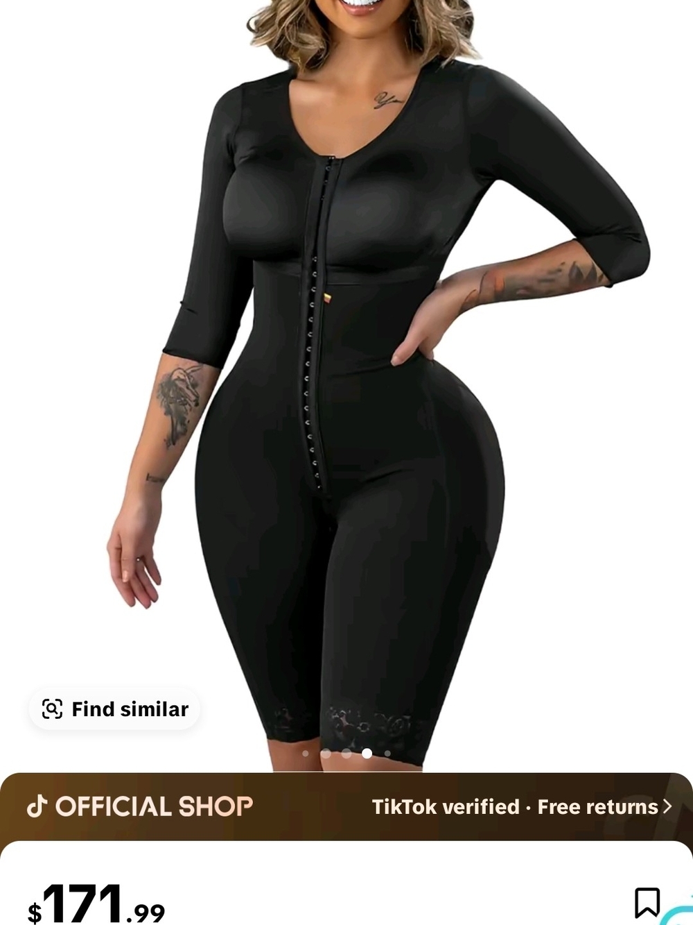 Women’s Black Full Body Shapewear Jumpsuit - Front Zip Support